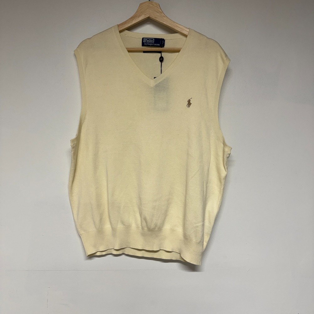 Polo Ralph Lauren Sweater Vest Size XL Men V-neck100% Prima Cotton Yellow New